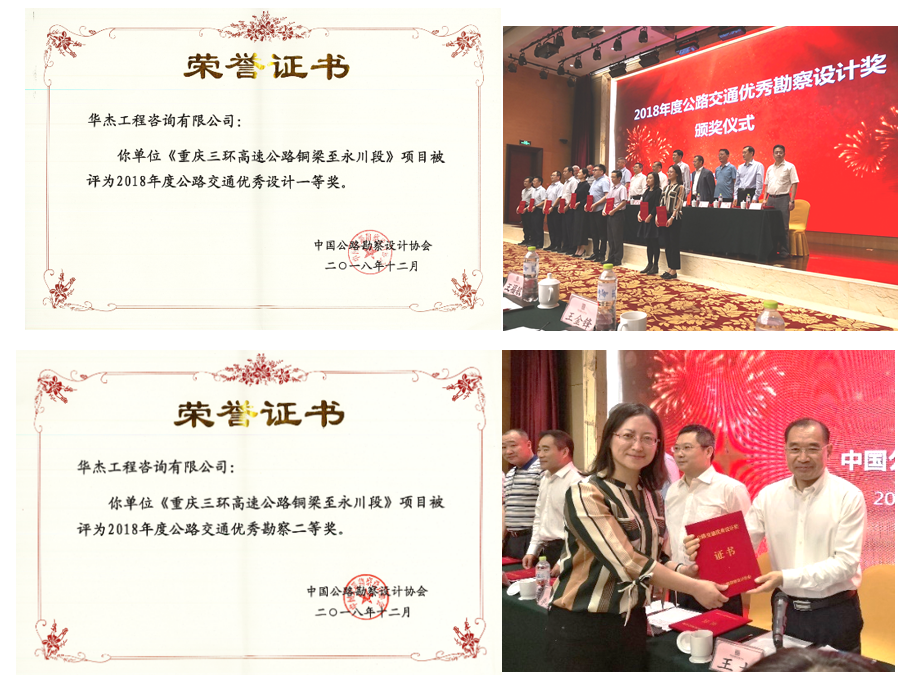 華杰公司榮獲中國公路勘察設(shè)計協(xié)會2018年度公路交通優(yōu)秀勘察、設(shè)計獎